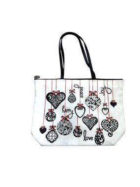 Brighton Women's Tote Bag Love Notes White Heart Charms Ornaments Gift Holiday